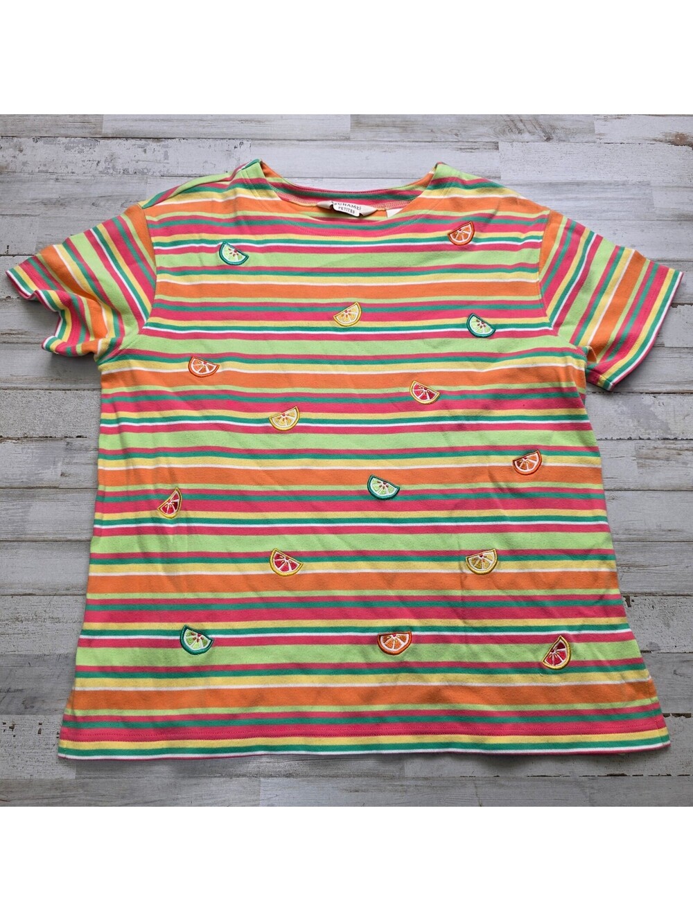 Bechamel Petites T-Shirt PL Striped Fruit Embroidered 100% Cotton Colorful Tee
